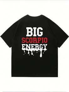 Camiseta con gráfico Scorpio Energy de talla grande. Algodón suave, corte holgado, transpirable, estilo hip hop callejero, dise?o gráfico, estampado a doble cara. - Negro - Ver 3
