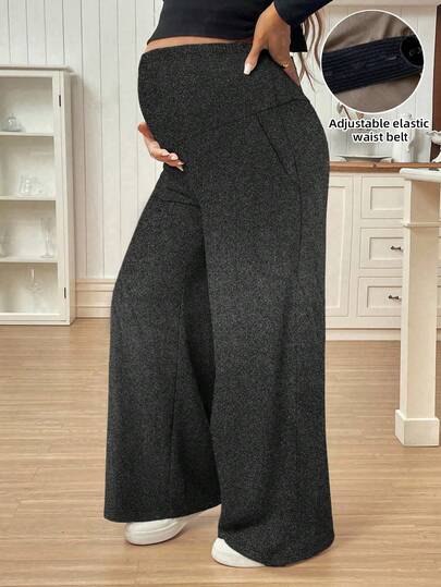Autumn/Winter New Plus Size Maternity Pants, Super High Waist Elastic Casual Loose Maternity Pants With Adjustable Waistband And Buttons, Comfortable Soft Workout Wide Leg Pants