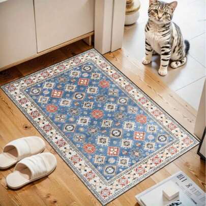 1pc Blue Pattern Doormat, Small Rug, Welcome Mat, Carpet, Floor Mat, Outdoor Doormat, Kitchen Rug, Home Decor, Front Door Mat, Area Small Rug, Outdoor Mat, Home Decor, Area Rug, Garden Rug, Washable Carpet