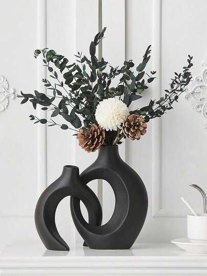 Bohemian Geometric Ring Art Vase In Multiple s, Couples Set Vase, Matte Moderne Perfect Living Rooms Or Creative Spaces Interior ers Aesthetics Enthusiasts, Personalized Display Of Dried Flowers Artistic Bouquets, Distinctive Home Ho warming Ornament view 2