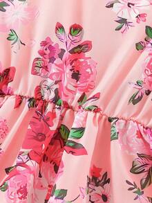 Charming Girls' Summer Elegant Floral Print Sleeveless Halter Neck Backless Asymmetric Hem Casual Dress - Red - View 6