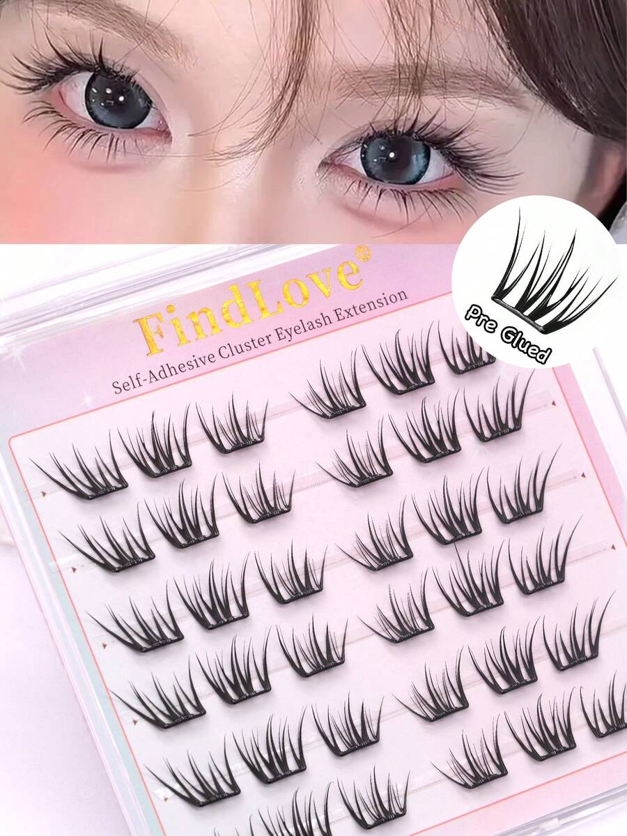 36Clusters Press On Lashes Fox Eye Lash C Curl Cat Eye Self Adhesive Eyelashes Wispy And Fluffy False Eyelash Extension Natural And Soft Glue Free Lashes 10-13mm Wear No Glue Needed Eyelashes Reusable Individual Lash Clusters Gift For Women & Girl Eyelash Suitable For Everyday Use Makeup Tools - C - Xem 1