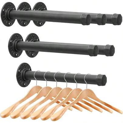 Heavy Duty Industrial Pipe Clothing Rack For Wall Mounting Ideal For Organizing Clothes And Garments In Wardrobes And Storage Spaces Versatile DIY Closet Rod Solution With Durable Black Finish 6pack Set With 12inch Bars Perfect For Home Organization And Spacesaving Storage