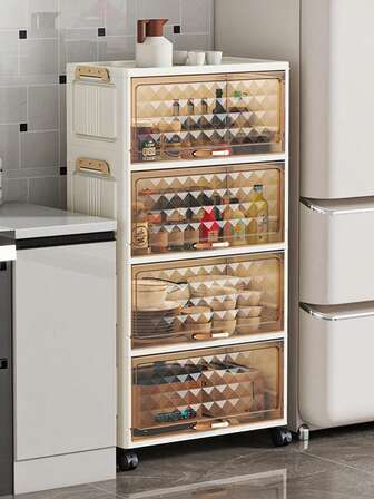 1个50厘米/19.6英寸宽塑料储物柜，翻盖可折叠储物盒，衣柜整理盒，厨房餐具柜，厨房置物架，客厅玩具柜，窄缝收纳架，厨房窄型储物柜，圣诞节和万圣节礼物，家用便携式衣柜储物盒，床底储物