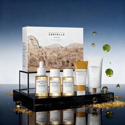 1004 Korean Centella Asiatica Skin Care Travel Set:Light Cleansing Oil+ Ampoule Foam+Ampoule+Toning Toner+Soothing Cream