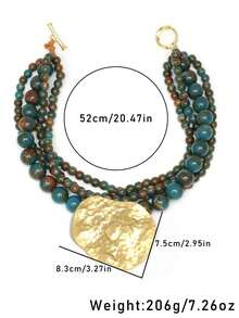 多层串珠项链，带有复古锤纹金色吊饰，适合日常、派对和节日佩戴 - 彩色 - 查看 9