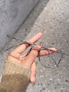 1副女士圆形日常休闲简约时尚透明镜片眼镜，适合外出、上学、通勤等场合。 - 淺灰色 - 查看 7