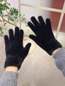 Solid Fuzzy Gloves,Suitable For Cycling