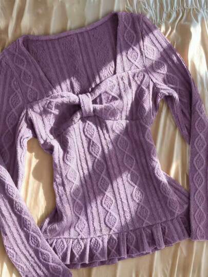 Y2K Retro Harajuku Aesthetic Women's Criss-Cross Front Long Sleeve T-Shirt, Versatile Punk Fashion Casual Street Style Slim Fit Thin Knit Sweater, Autumn/Winter