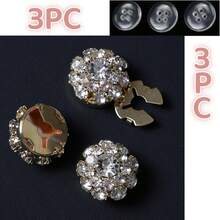 3 Pcs Rhinestone Button Covers, Cufflinks For Women, Crystal Button Detachable Clip On Button Covers Shirt Sleeve Button For Women Blouses Sparkly Button Covers For Clothing Decorative