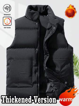 Men's Solid Color Zip Front Casual Stand Collar Vest