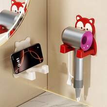 Cartoon Hair Dryer Holder, Bathroom Wall Mount Holder, Hands-Free Hair Dryer Rack, Convenient And Fashionable Bathroom Accessory, No Drilling Required, Saves Bathroom Space, Can Hold Hair Dryer, Straightener, Curler, And Smartphone - Multicolor - View 7