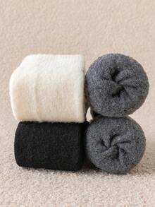 1双/3双装儿童加厚羊毛混纺过膝袜，黑白配色，女童保暖冬季长袜