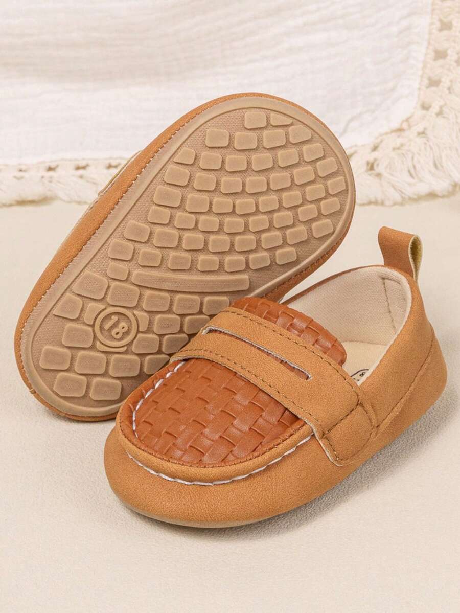 1Pair Kids' Solid Color Soft Bottom Loafers, Non-Slip Lightweight Formal Party Dress Shoes For Toddler Boys - Brown - View 1