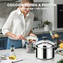 Esta olla a presión de 9 litros es ideal para preparar sopas, cocinar carne, etc. Es compatible con cocinas de gas y resulta perfecta para cocinas y restaurantes. Se puede utilizar para cocinar arroz, preparar sopas y cocinar carne al vapor. - Plateado - Ver 11
