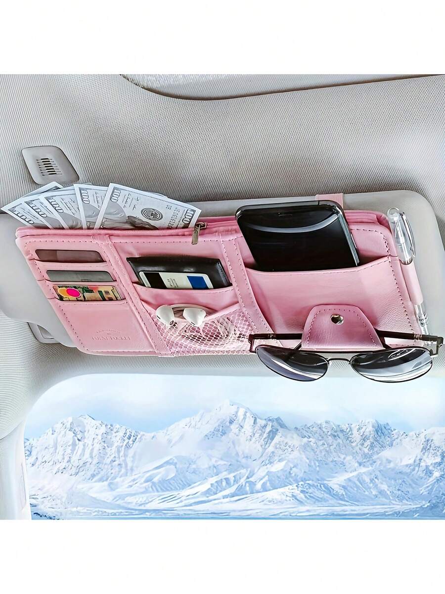 Car Sun Visor Organizer, Universal Sun Visor Storage Bag With Zipper For Glasses & Cards, Space Saver For Car Truck SUV - Màu Xám nhạt - Xem 1