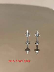 2PCS/Set Long Spike Ear Piercing Stainless Steel Helix Piercing Cartilage Earring Demon Ear Stud Body Jewelry Punk Style 16G 1.2mm - Silver - View 7