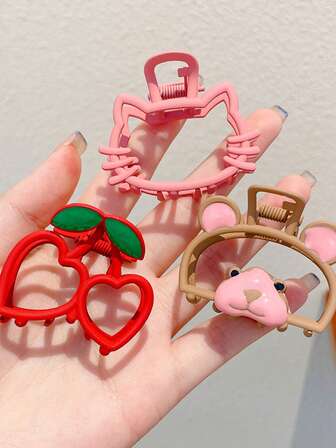 1个可爱小猫咪熊发夹，后脑勺发爪，樱桃发夹，后脑勺发夹，新款发爪发夹，冬季发饰，休闲发夹