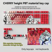 Juego de teclas con grabado lateral de material PBT, teclas con diseño de Sakura, cuervo y chica de anime, perfil CHERRY adecuado para interruptores MX (teclado no incluido), técnica de sublimación - CEREZA - Ver 16