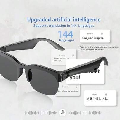 Smart Glasses with AI Translator, Bluetooth Glasses with 150 Translation, Smart Sunglasses for Men & Woman,120H Ultra-Long Standby, UV Protection, IPX5 Waterproof, Hands-Free Music & Calls
