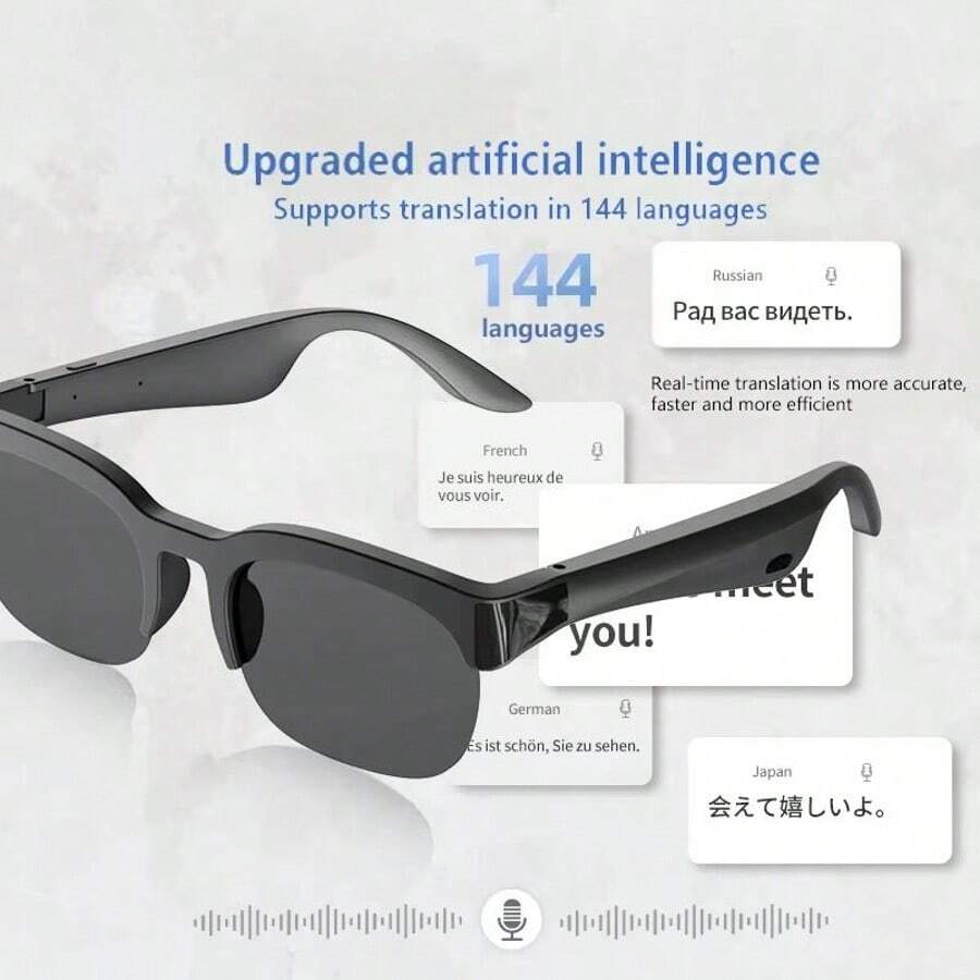 Smart Glasses with AI Translator, Bluetooth Glasses with 150 Translation, Smart Sunglasses for Men & Woman,120H Ultra-Long Standby, UV Protection, IPX5 Waterproof, Hands-Free Music & Calls