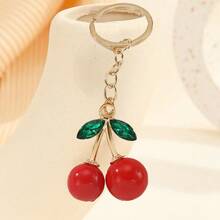 1个精美樱桃钥匙扣，创意逼真迷你水钻镶嵌绿叶樱桃造型钥匙扣吊坠，适合作为节日派对礼物、日常包包/手机/车钥匙配件 - 紅色 - 查看 5