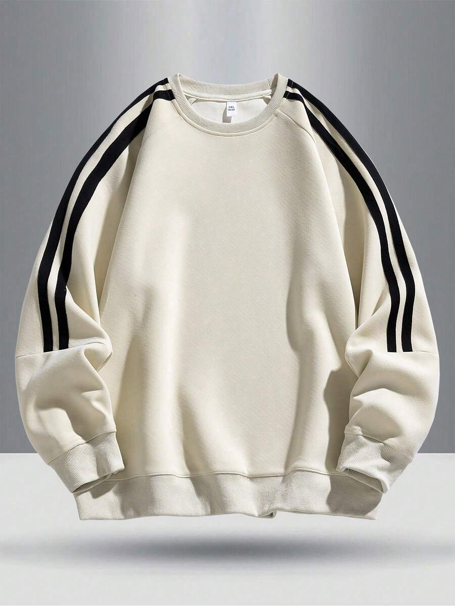 Teens' Fashionable High Street Contrast Color Striped Cuff & Hem Casual Pullover Sweatshirt For Outdoor, Spring/Autumn
