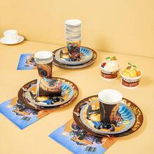 16pcs Disposable Flame Design Plates, Napkins And Cups Set, Party Supplies Suitable For Birthday, Wedding, Party, Family Picnic - Multicolor - View 4