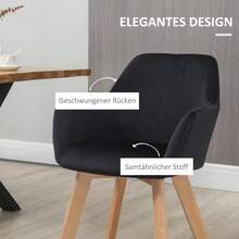 HOMCOM Kitchen Chairs, Set Of 2, Ergonomic With Extended Armrests And Backrest, Supports Up To 120 Kg, Polyester And Wood, Black 54x57x80 Cm - 1 - View 5