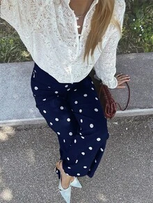 Women's Versatile Comfortable Zipper Polka Dot Straight Leg Pants, Suitable For All Seasons, Y2K Style - Blue - View 3