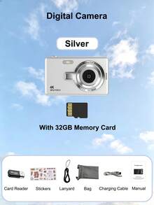 1 台 Q12 数码相机，配备 32G 内存卡、5000 万像素 2.4 英寸屏幕、可充电相机 CCD 和多种滤镜模式。便携式防抖智能变焦数码相机，适合户外使用