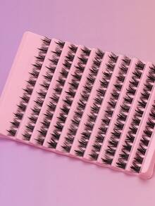 Ayrmilla 120簇单簇混合假睫毛，美观舒适，防水耐用，结实牢固，透明无刺激，是理想的化妆工具。日常工作会议必备，自然逼真，蓬松柔软，3D水貂毛质感，套装包含胶水、镊子和睫毛刷。 - 黑色 - 查看 5