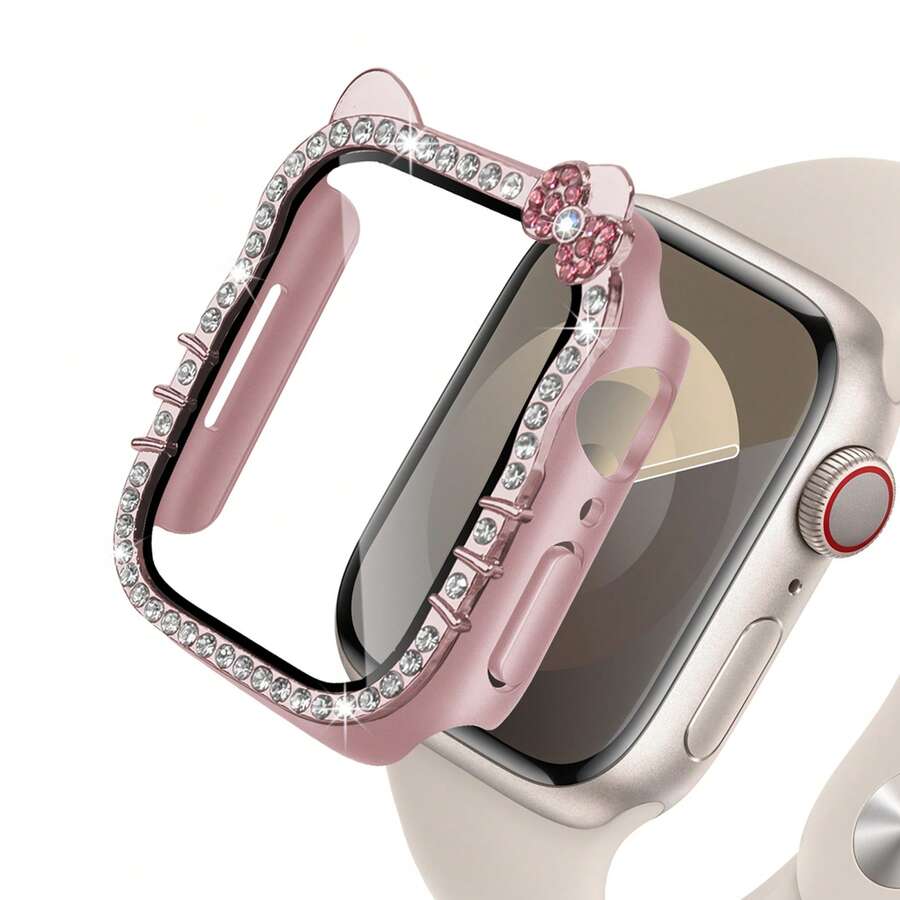 Cartoon Pattern Compatible Case, Shiny Diamond PC Electroplated Protective Cover, Equipped With High-Definition Tempered Glass Screen Protector, Suitable For SE 11/10/9/8/7/6/5/4, Compatible With Apple Watch 40/41/42/44/45/46mm, Diamond Sparkle Series, Women's Version