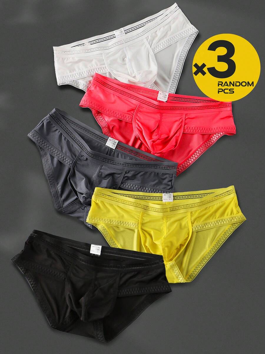 3-Pack Men's Sexy Triangle Briefs (Random Colors) - Comfortable Breathable Fabric, High Elasticity, Ideal For Casual Wear, Outdoor Sports & Indoor Fitness - 隨機3 - 查看 1