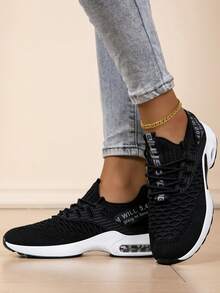 女士春秋新款透气白色低帮系带轻便休闲圆头运动鞋 - 黑色 - 查看 3