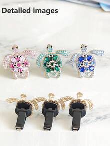1/2/3pcs Alloy Rhinestone Colorful Gemstone Turtle Car Air Vent Clip Decor, Cute Car Interior Fragrance Clip - Multicolor - View 10