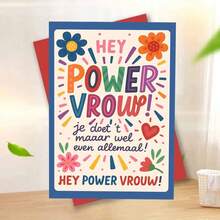 1pc Empowering Dutch "Power Vrouw" Greeting Card With Envelope (11cm16cm&4.33in6.29in) - "Hey Power Vrouw" Design, Vibrant Scene With Floral & Typography Art, Perfect For Strong Women & Friends, Ideal For Anniversaries & Empowerment Celebrations, Dutch Theme Card - Multicolor - View 14