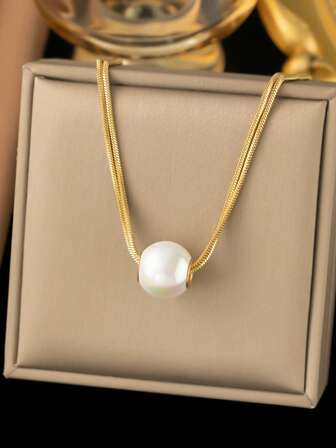 1pc Faux Pearl Chain Necklace, Minimalist & Elegant Fashion Accessory, Versatile For Daily Wear (OPP Bag Packaging)