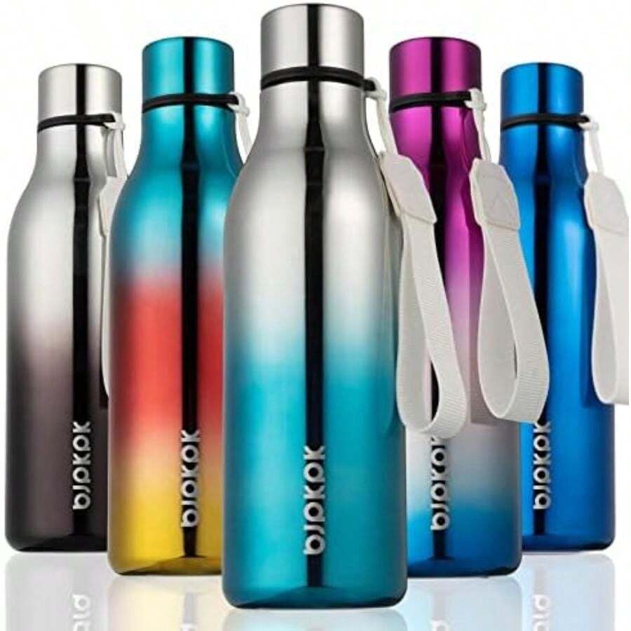 BJPKPK - Botellas de agua aisladas, botella de agua de metal de acero inoxidable de con correa, sin , termo a prueba de fugas, tazas, frascos, botella de agua reutilizable para la escuela,(18 onzas Azul (Blue Lagoon)) - Multicolor - Ver 1