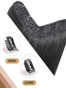 16-28 英寸夹式接发长直波浪 V 形接发一体式黑棕色接发带 4 个夹子适合女士 - 黑色 - 查看 6