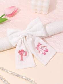 1 Stück Buchstabe A-Z bestickter Haarclip, geeignet für Mädchen, Pastell Stoff Alligator Clip, Buchstaben & Ballettschuh Haarclip, süßer Mädchen Doppel-Pferdeschwanz Haarclip, weiß & rosa bestickter Haarspange, Teenager Haaraccessoire - Weiss - Übersicht 13