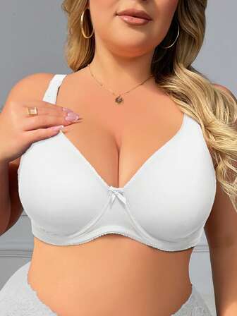 Parifairy 1 件女式加大码白色光滑双层丝滑柔软舒适宽肩带文胸，简约休闲日常穿着，提升