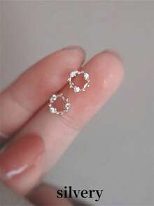 1對簡約韓式方形鑲嵌開環耳環