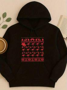 Flamingos Pulling Santa Ugly Christmas Hoodie For Women's And WoWomen's, Flamingo Bird Lover Gift, Unisex Holiday Party Pajama  Hoodie - 黑色 - 查看 2