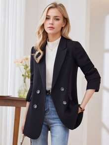 Áo khoác Blazer nữ màu đen, phong cách Hàn Quốc, chất lượng cao, xẻ tà sau, hàng mới về Xuân Thu 2025 - màu đen - Xem 5