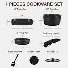 5pcs /7pcs/24 Pcs Pots And Pans Set Non Stick, Ceramic Cookware Set With Detachable Handles, Healthy Induction Cookware Oven RV Kitchen Set - Đen 7 chiếc - Xem 8