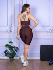 Women's Gym Shorts, Fitness Or Casual - 鏽棕色 - 查看 6