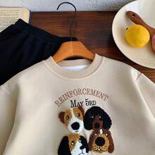 2-5岁男童韩版狗狗刺绣圆领卡通套头卫衣，休闲秋季上衣