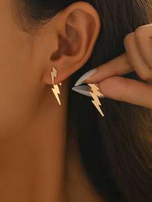 1 Pair Elegant Front & Back Design Women Earrings, Versatile For Daily Wear, Gifts, Casual & Holiday - Yellow Gold - View 5