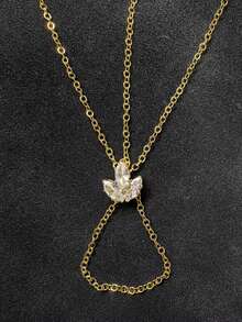 1pc Leaf Connecting Finger Chain Bracelet For Women, Minimalist Bohemian Design Rhinestone Hand Chain Jewelry - JL2214 - View 4